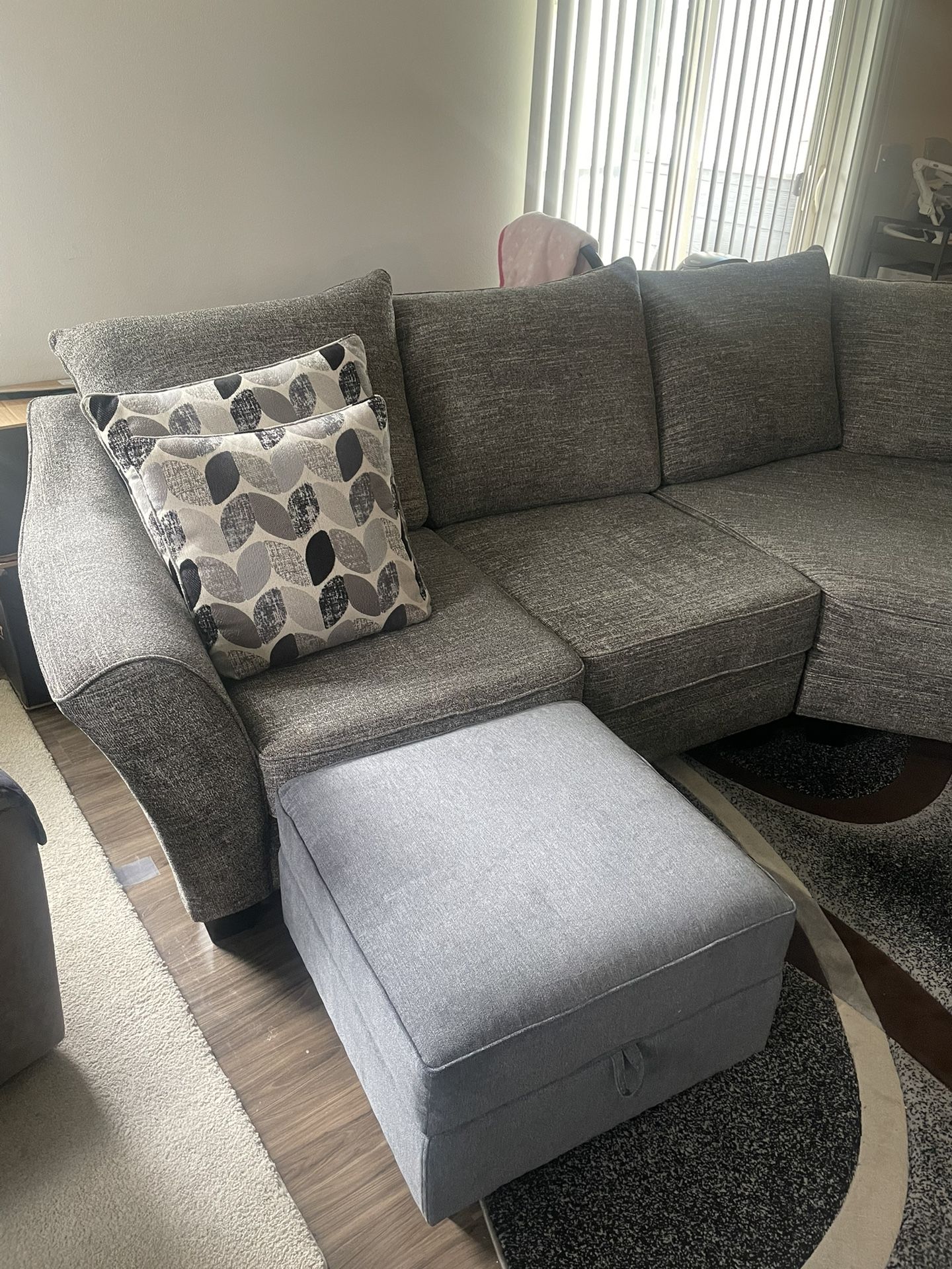 Couch With Pillows And Ottoman