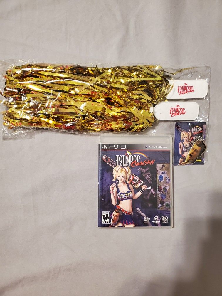Ps3 Lollipop Chainsaw W/ Boyfriend Nick Keychain and Pompoms
