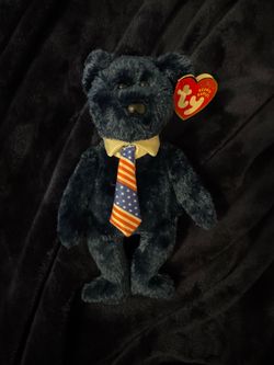 Ty Beanie Babies Pops Blue Bear Plush with USA Flag Tie, 2001 Vintage