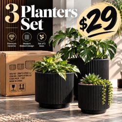 Brand New in Box Premium Ceramic Flower Pot Set of 3