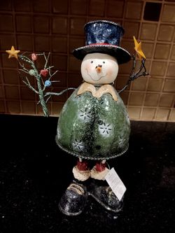 Vintage Metal Snowman Tea Light Candle Holder