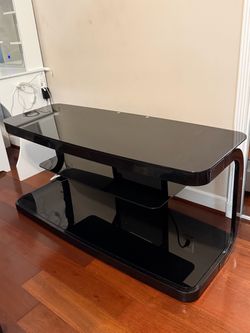 Black Glass TV Stand with Two Shelves
