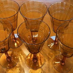 Set Of 6 Amber Carnival Wine Glasses 