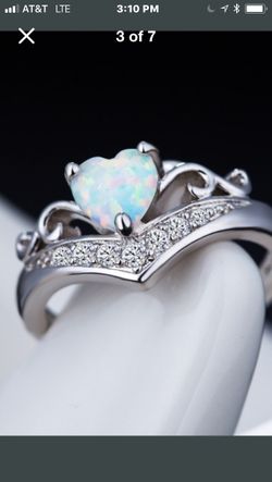 Women’s opal heart ring sterling silver with cubic zirconia stamped 925 size 6
