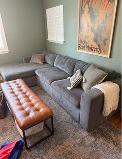 Gray Corduroy Sectional Sofa with Chaise