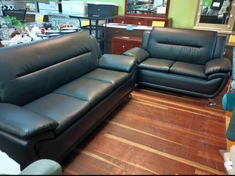 Black Leather Sofa and Loveseat Set