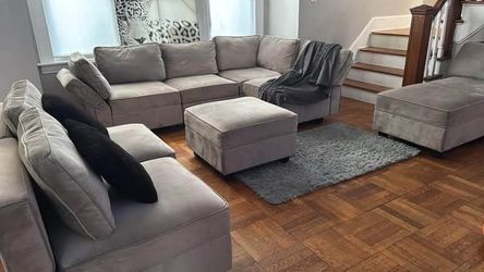 Suede Grey 9-piece sectional with storage.