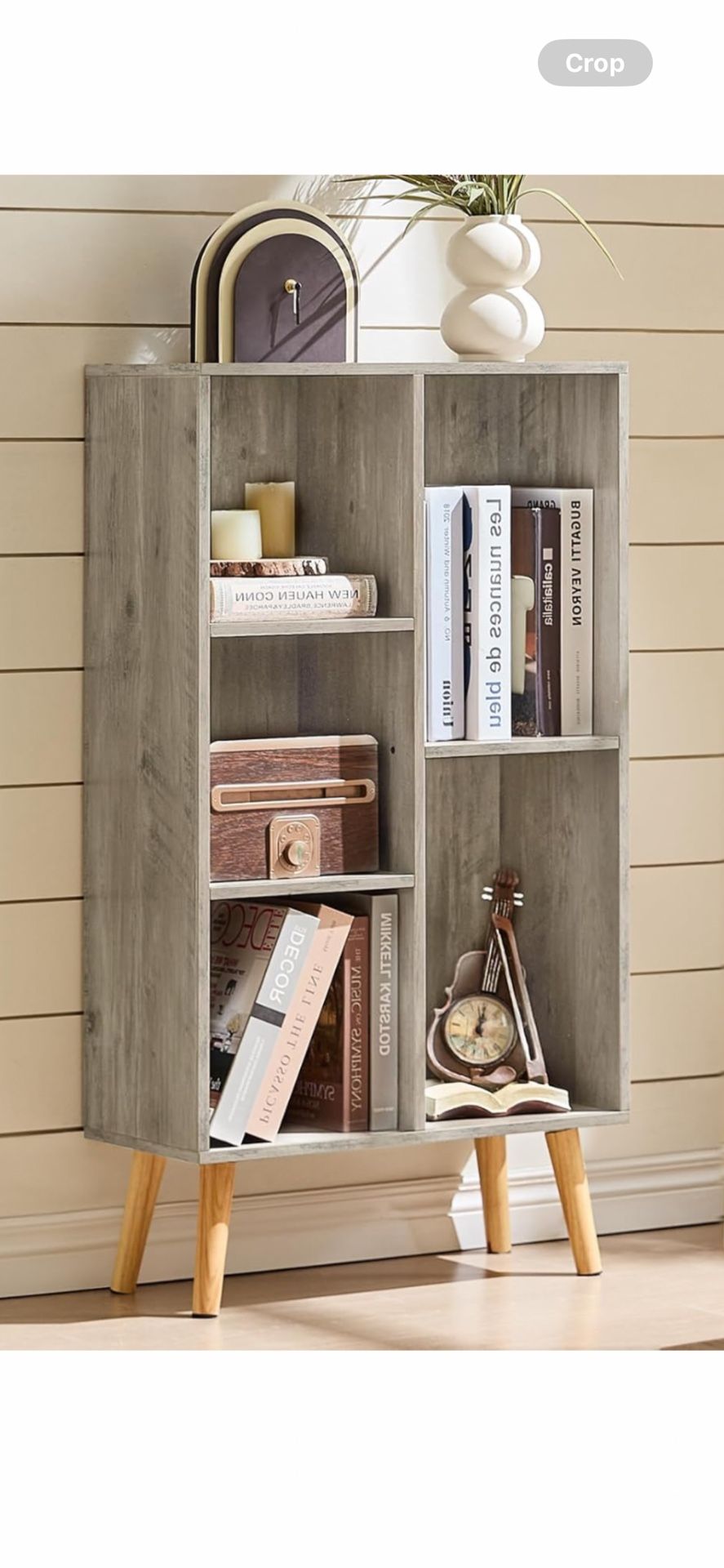 5 Cube Small Bookshelf,3 Tier Mid-Century Modern Bookcase with Legs,Wood Bookshelves Storage Organizer Shelf,Free Standing Narrow Book Shelves,Rustic 