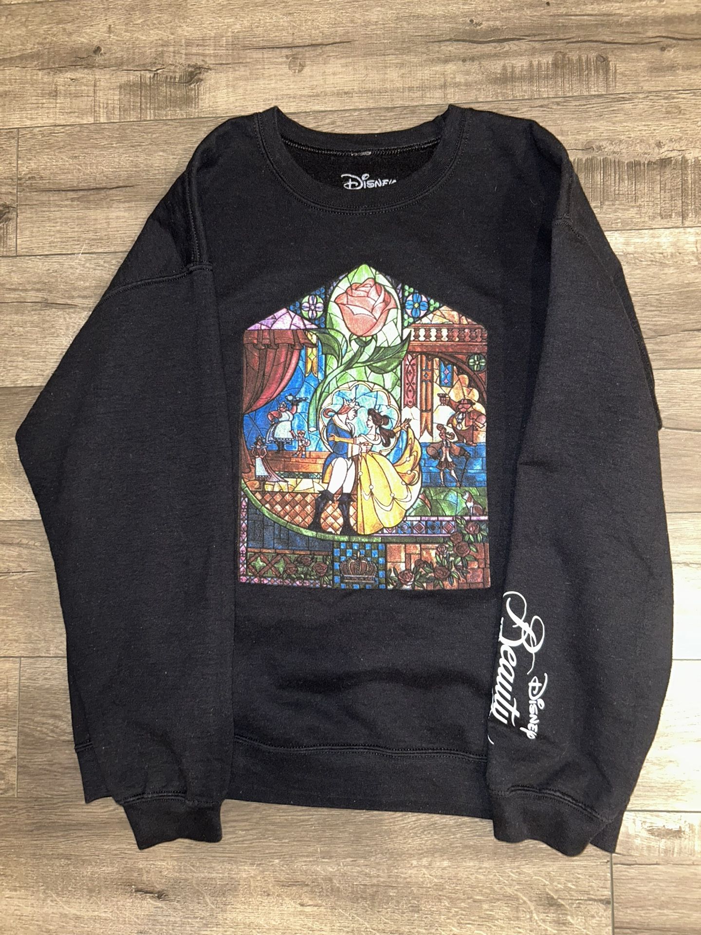 Beauty and the Beast Stained Glass Sweatshirt Black Large