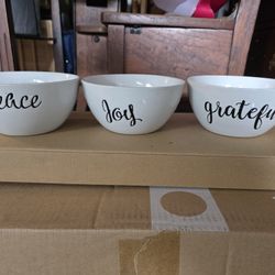 Peace Joy Grateful Ceramic Serving Soup Bowls Or Planters
