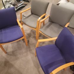 4 Cloth Chairs w Wooden Arms/Legs