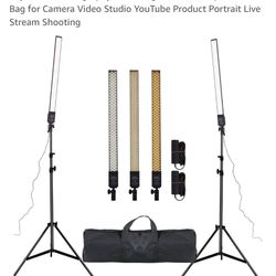 2 Packs Dimmable Bi-Color LED Video Light with Tripod Stand Bag Photography Lighting Kit for Camera Video 