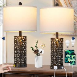 Vintage Lamp For Living Room, Rustic Retro - Black, 13" x 13" x 28", Set Of 2