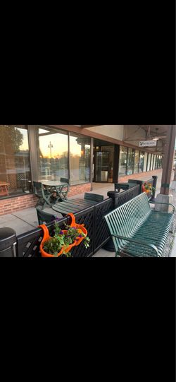 Plastic green tables & chairs