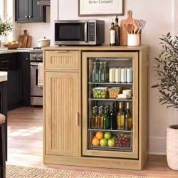 Brand New in box 33.1” Oak Coffee Bar Cabinet – Fridge Stand, Storage Cabinet