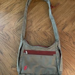 Army Green and Maroon Shoulder or Crossbody Bag with Several Pockets in Excellent Condition 