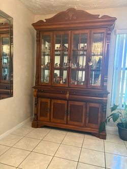 Large Wood China Cabinet Hutch Display Case
