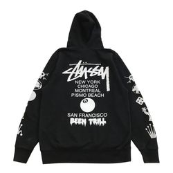 Stussy Been Trill Hoodie Mens Medium M Black 8 Ball Pullover Sweatshirt Vintage