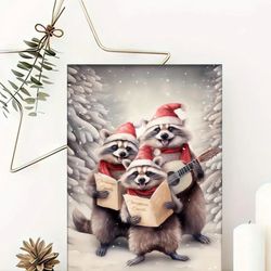 Santa Hat Raccoon, Christmas Decor Poster
