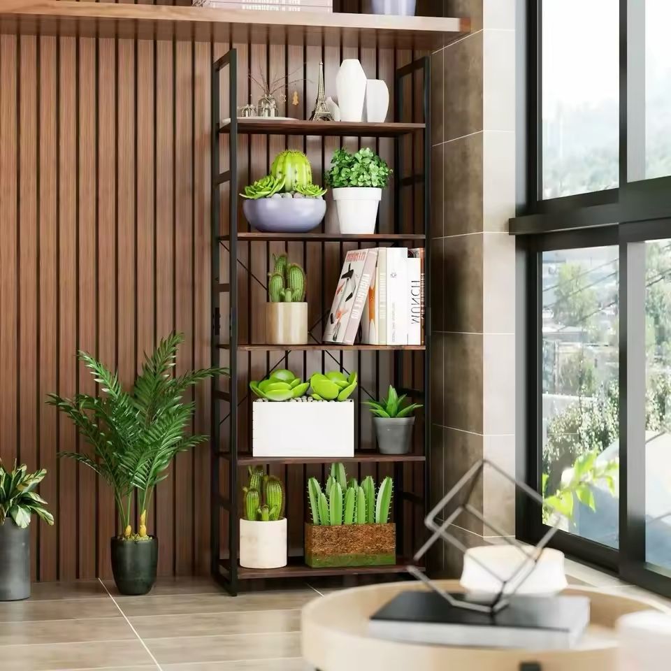 5 Tiers Industrial Ladder Shelf Vintage Bookshelf Storage Book Shelf for Office Bathroom Living Room 60x 30x165 cm