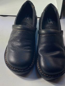b.o.c. Peggy Black Pebbled Leather Slip On Comfort Clogs Mules Size 7M C80023