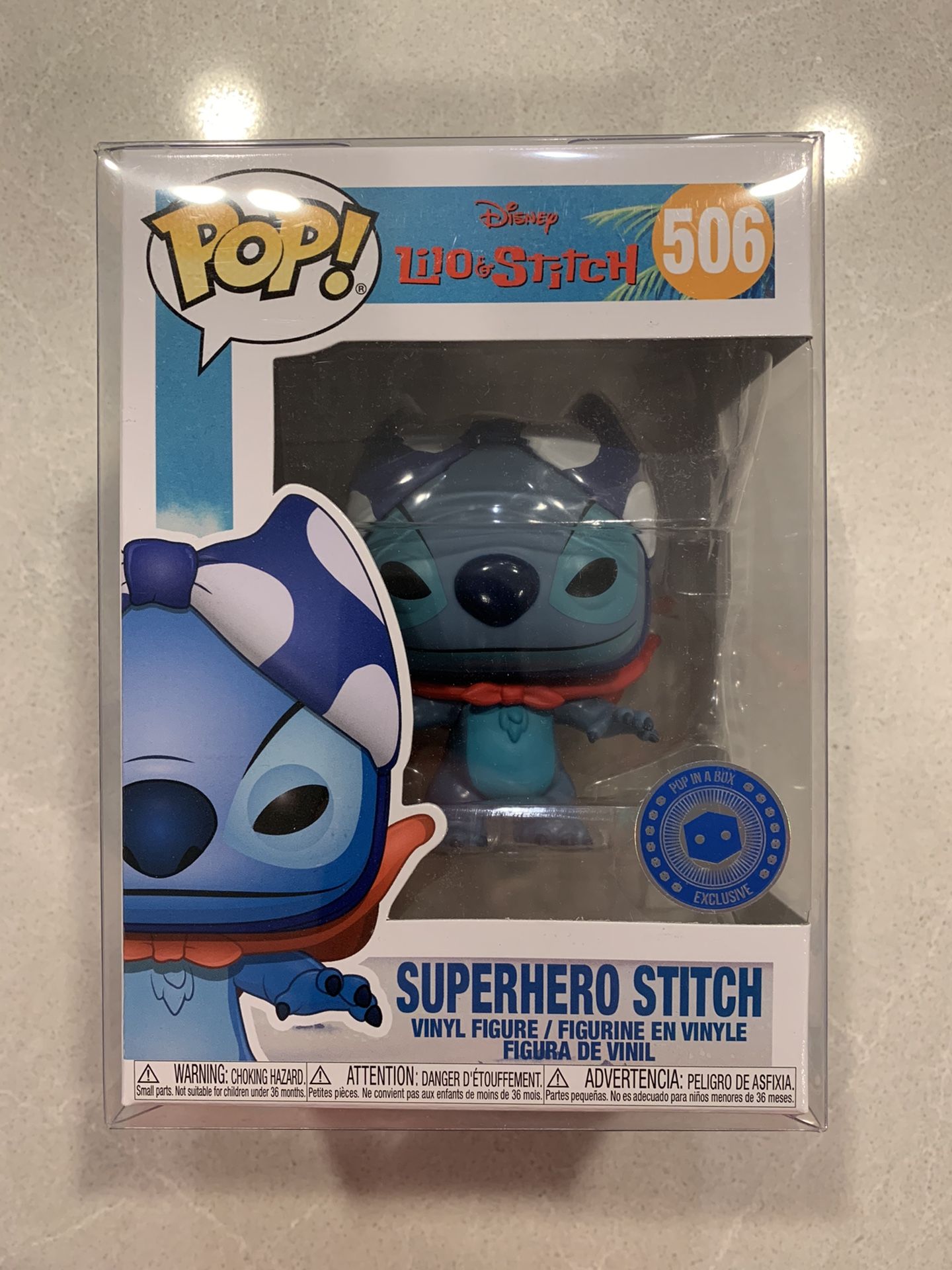 Superhero Stitch Funko Pop in a Box Exclusive *MINT IN HAND* PIAB Disney Lilo & Stitch 506 with protector