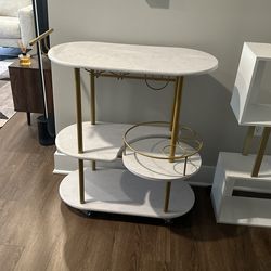 Faux marble and gold bar cart