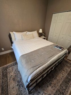 Queen Bed Frame, Boxspring and Mattress