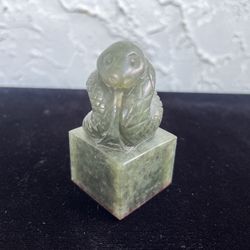 Vintage Chinese Handcarved Green Jade Snake (Harlee) Rubber Stamp