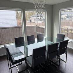 Bernhardt Octavia Glass Top Dining Table w/ 8 Dining Chairs