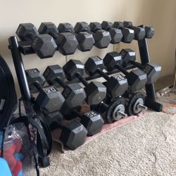 Iron Dumbbell Set with Rack – 8 to 35 lb Pairs – Home/Office Gym Equipment