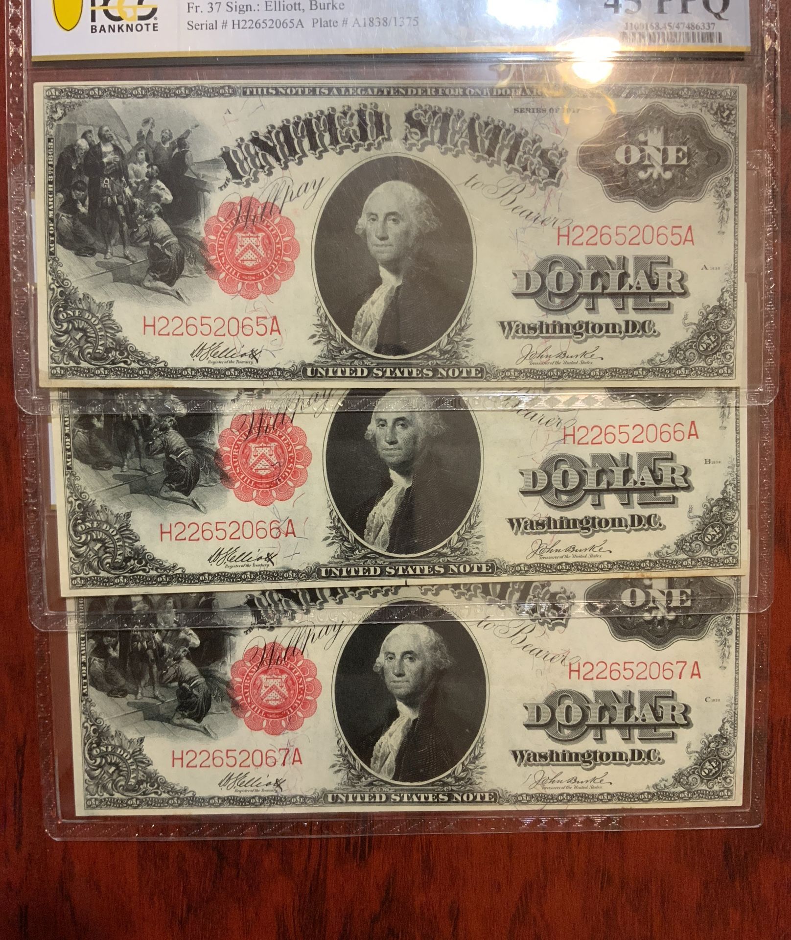 3 Conservative Legal Tenders 1917 $1 Notes, PCGS 45