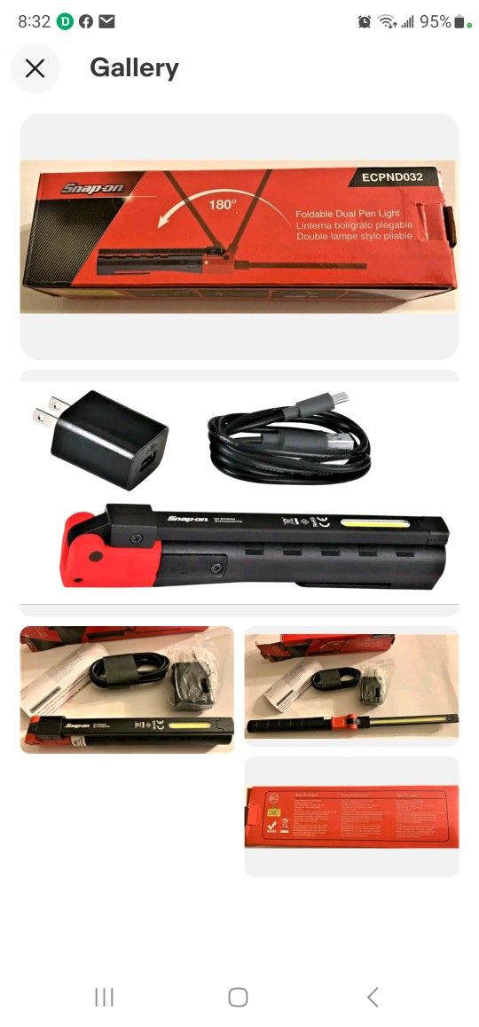 NEW* Snap-on Compact 180° Folding Dual Pen Light Red ECPND032 RECHARGEABLE NEW!