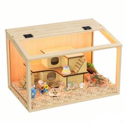 wooden hamster cage, 24 inch chew proof  with openable top and warm lights