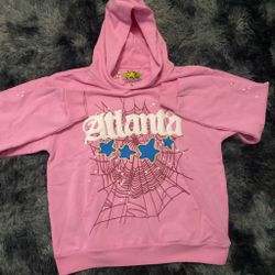 Scribd Pink Pullover Hoodie Men’s L Fleece Cotton Spiderweb Stars Graphic