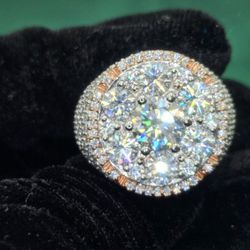 VVS D Moissanite Two-Tone Iced Cluster Ring in 925 Sterling Silver 