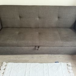 Fabric Upholstered  Sofa Bed with Cup Holders, Gray