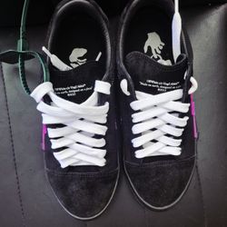 OffWhite Black Canvas and Suede Vulcanized Low Top Sneakers Size 38