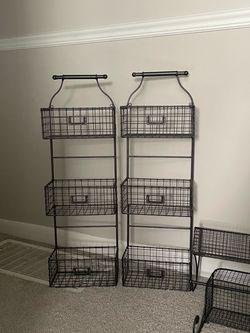 5-Piece Black Metal Wire Wall Storage & Organizer Set – $50