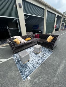 Dark Gray Velvet Tufted Sectional Sofa