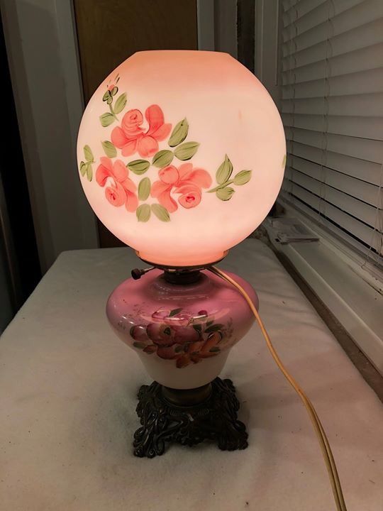 Antique Victorian Hand Painted 19” Gone With The Wind Converted Oil Table Lamp