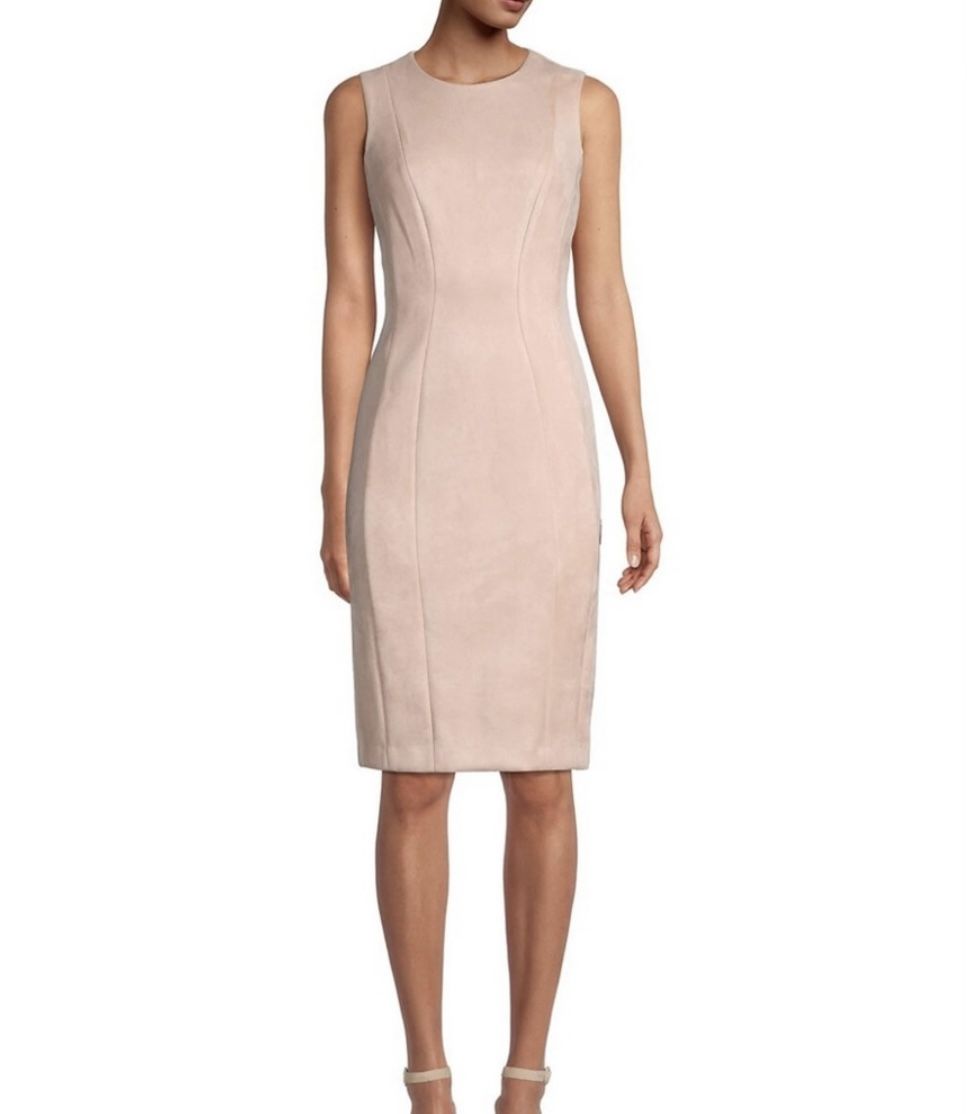 Calvin Klein Faux Suede Fitted Dress Blush Rose size 8