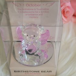 Interiors By Design October Birthstone Bear Angel Figurine Beautiful gift boxed