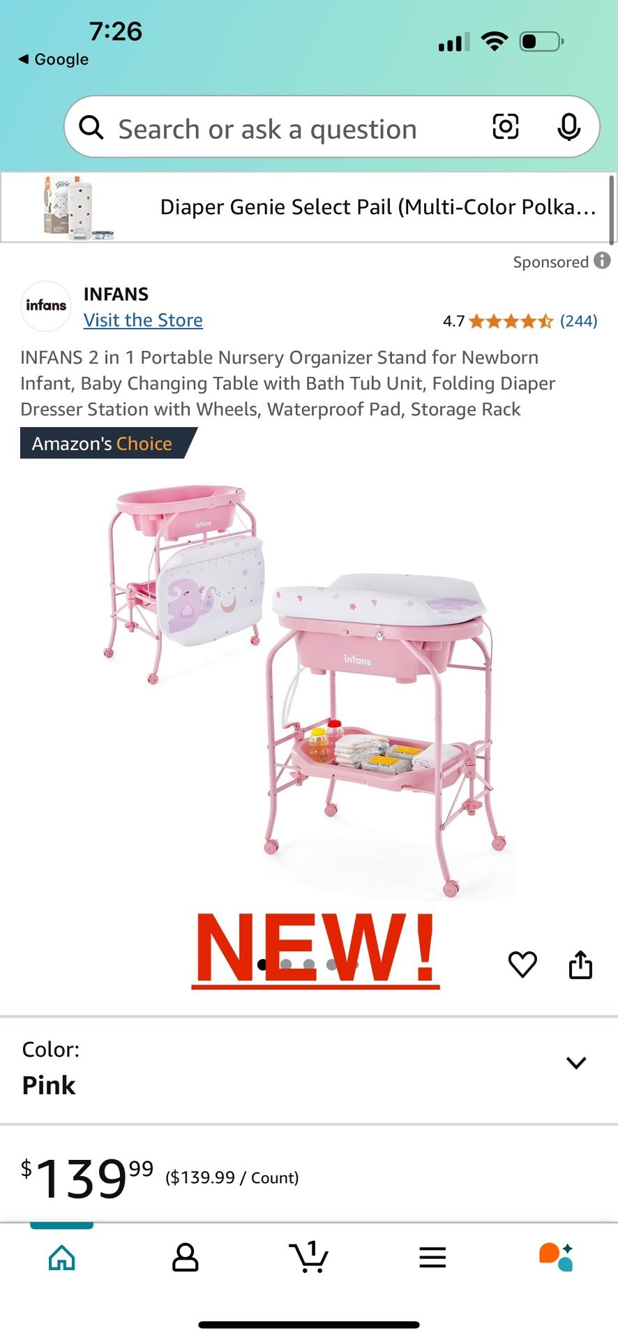 Baby Changing Table With Bathtub NEW
