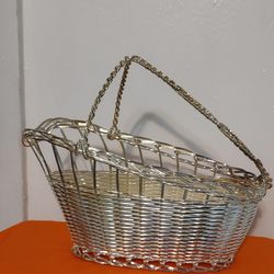 Vintage French Wine Silver Plated Basket Bottle Holder.