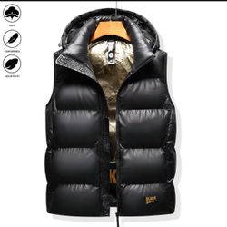 Black Gold Puffer Vest with Hood