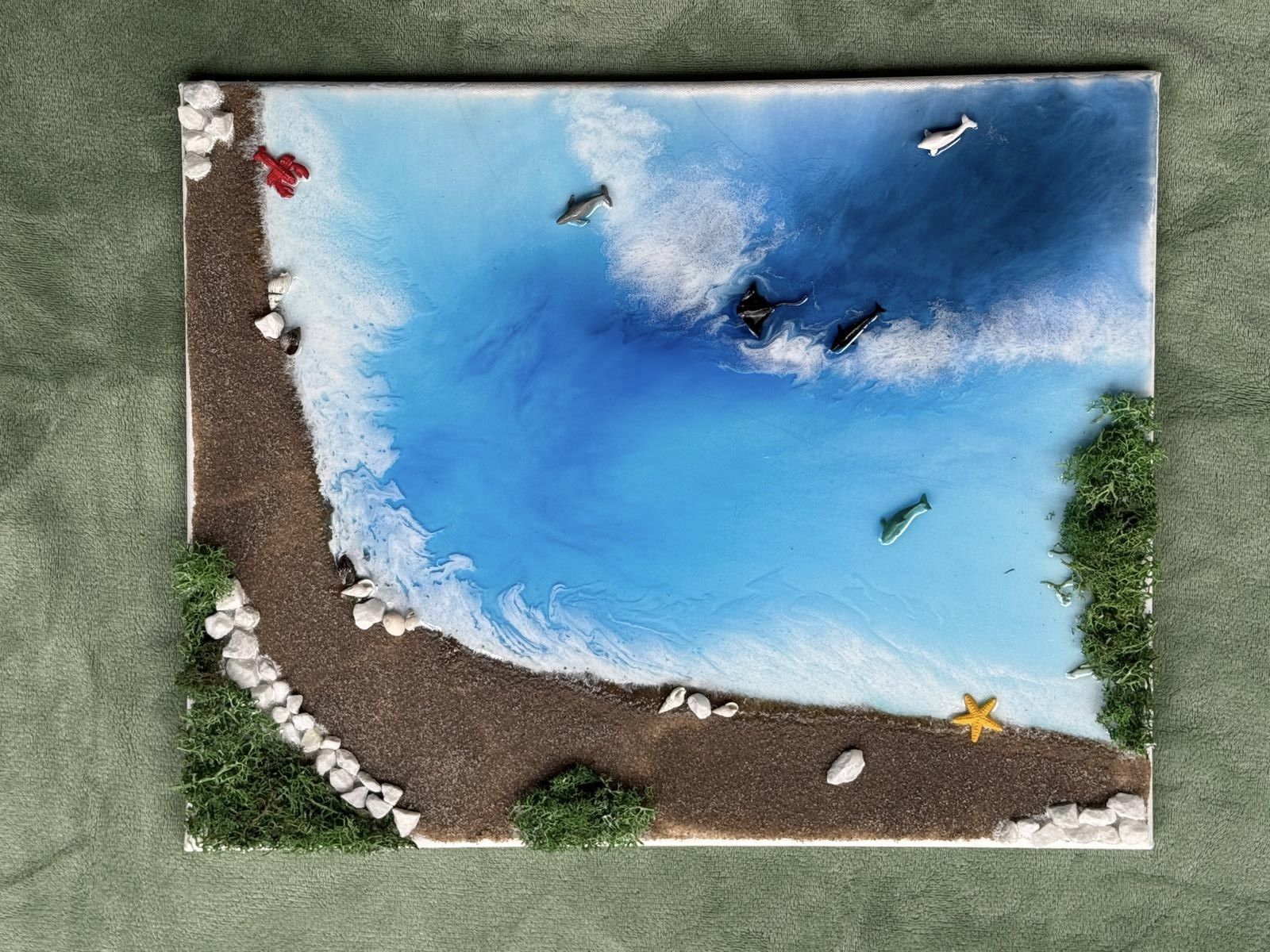 Ocean Themed Resin Art Work (16”x 20”)