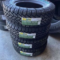 225/75R16 LT All Terrain Tires with White Letters 