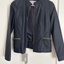 Faux Leather Jacket Size PS Navy Blue