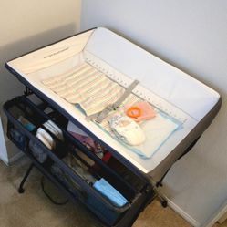 Portable Folding Baby Changing Table with Storage & Height Scale
